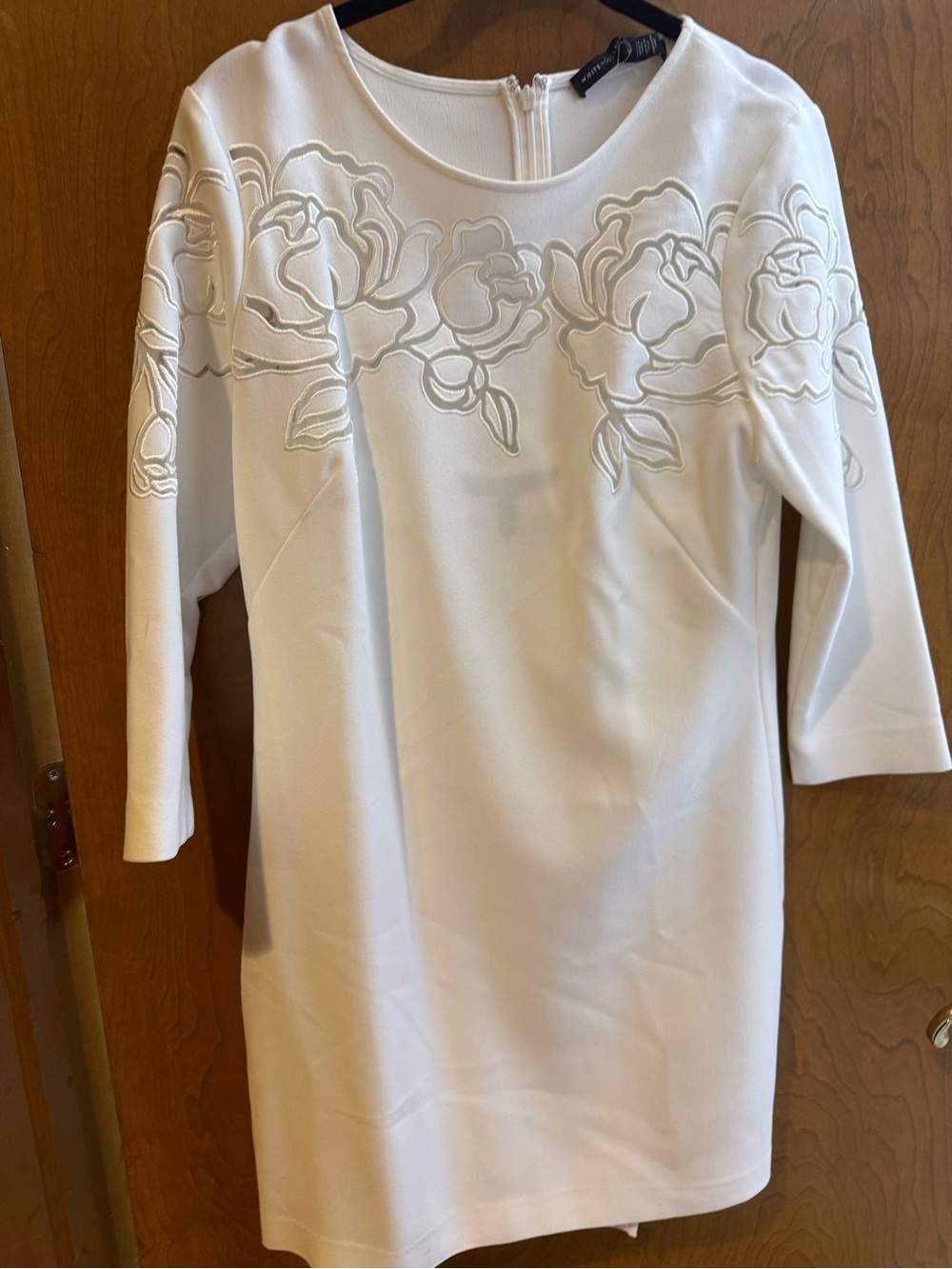 White House Black Market White Floral Appliqué Shift Dress with Slip Layer